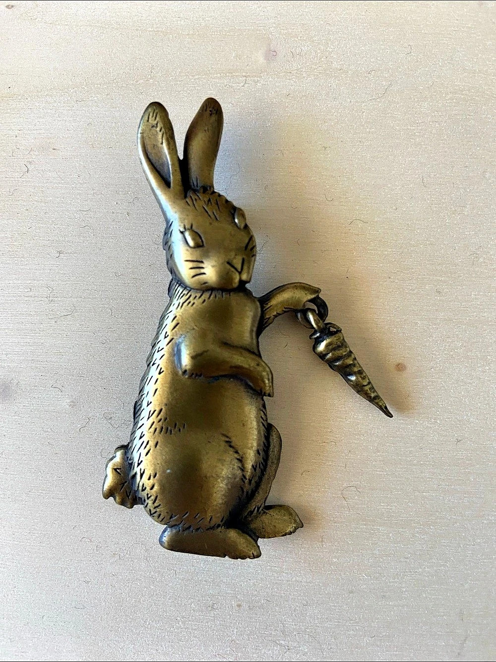 Jonette Jewelry JJ Rabbit with Dangling Carrot Brooch Brown